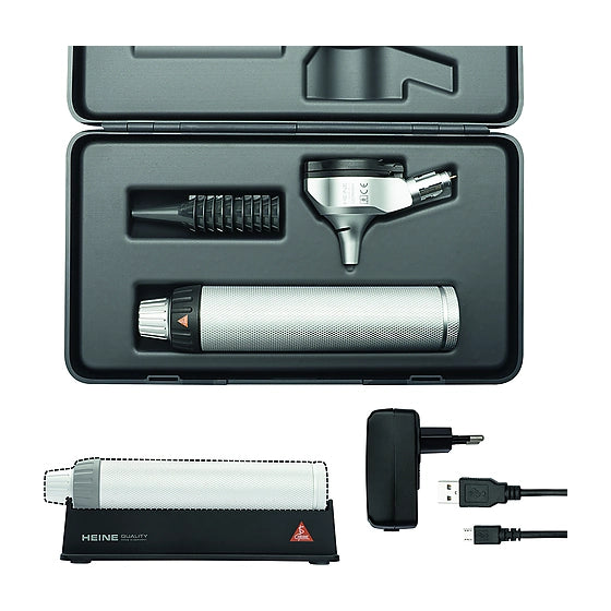 HEINE BETA® 200 LED F.O. Otoscope set with USB rechargeable handle and hard case
