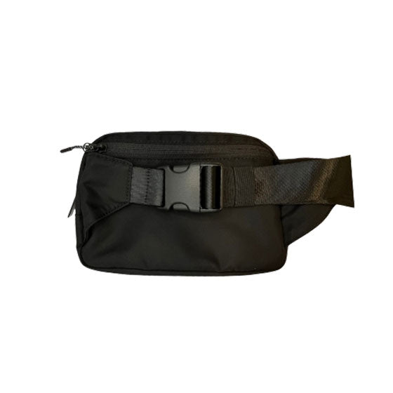 Black waist bag on a white background