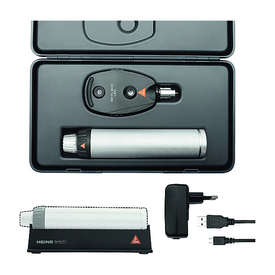 HEINE BETA® 200 LED Ophthalmoscope set with USB rechargeable handle and hard case