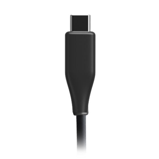 Black USB-C cable on a white background