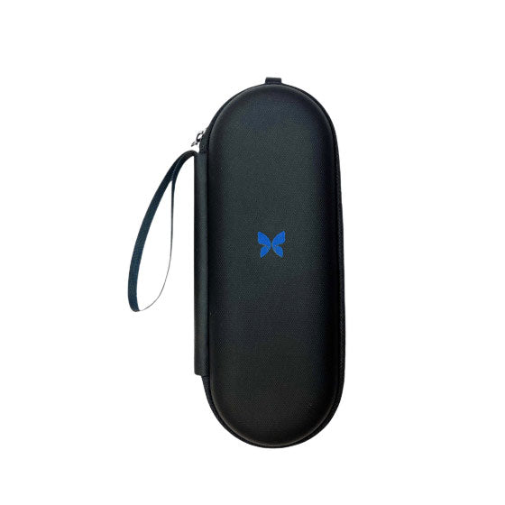 a front view of a black mini soft case to carry a portable ultrasound device
