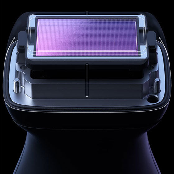 Ultrasound device showing purple inside structure on a black background