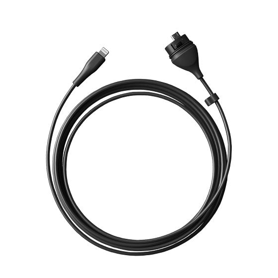 Black cable with connectors on a white background