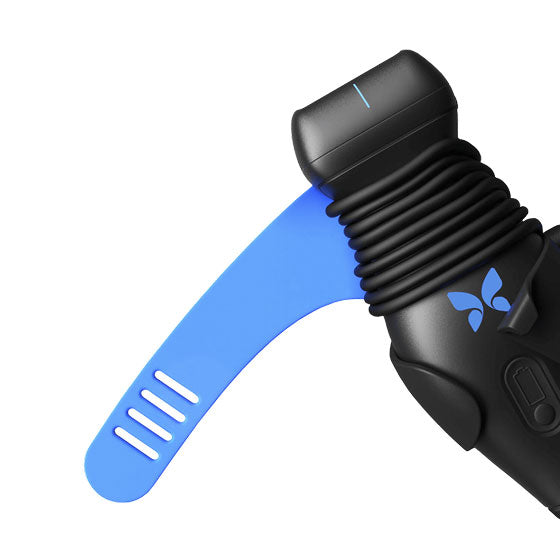 a blue carrying holster opened around a portable ultrasound device