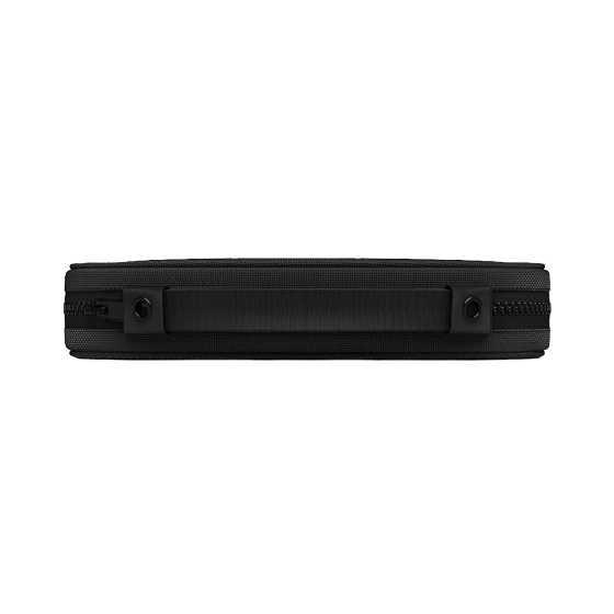 Side view of the black travel case with compartments for Butterfly ultrasonic devices